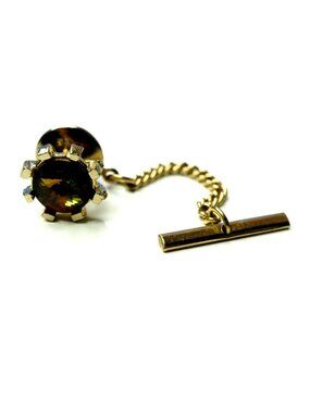 Vintage Dante Watermelon Rivoli Rhinestone Tie Tack Gold Tone Tie Pin